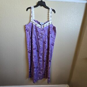 Only necessities nightgown L (18/20) Purple Floral Ribbon Trim Dainty Cottage